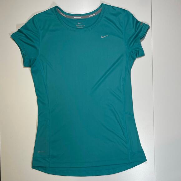 Nike Dri-Fit Womens Running Tee Teal Recycled Polyester Short Sleeve Top Size Sm - Picture 1 of 8